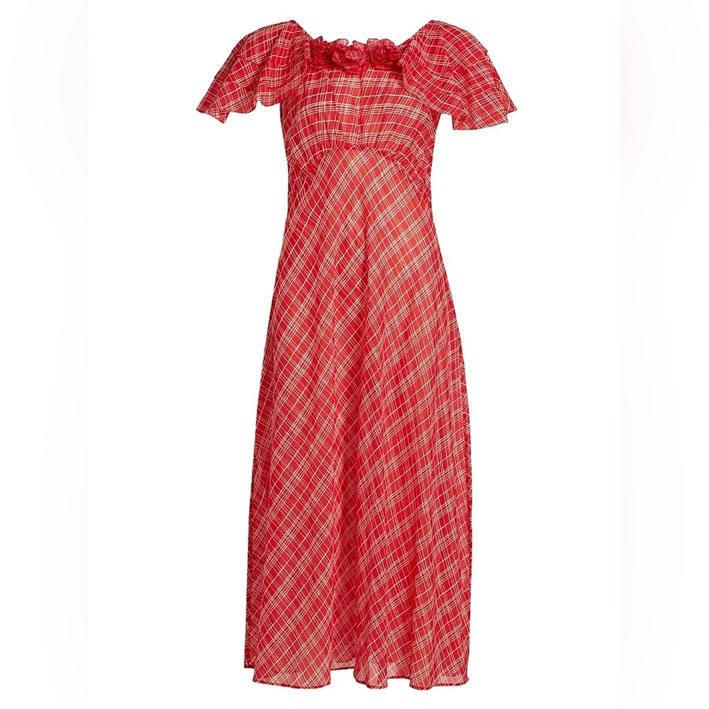 Doen Nevera dress in red sylvie plaid with removable rosettes
